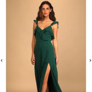 Brand New Lulus Adoring Glances Emerald Green Ruffled Maxi Dress